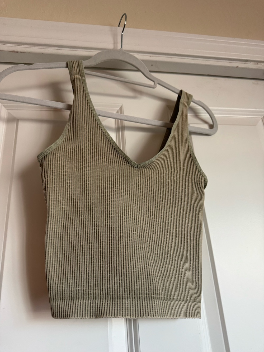 Lemon Tree OS One Size Army Olive Green Taupe Thin Ribbed Fitted Crop Tank Top
